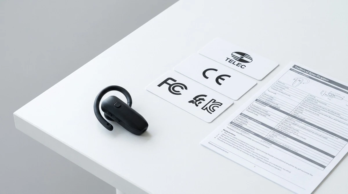 Wireless tour guide receiver displayed alongside FCC CE and international RF compliance certification marks Wireless tour guide receiver displayed alongside FCC CE and international RF compliance certification marks